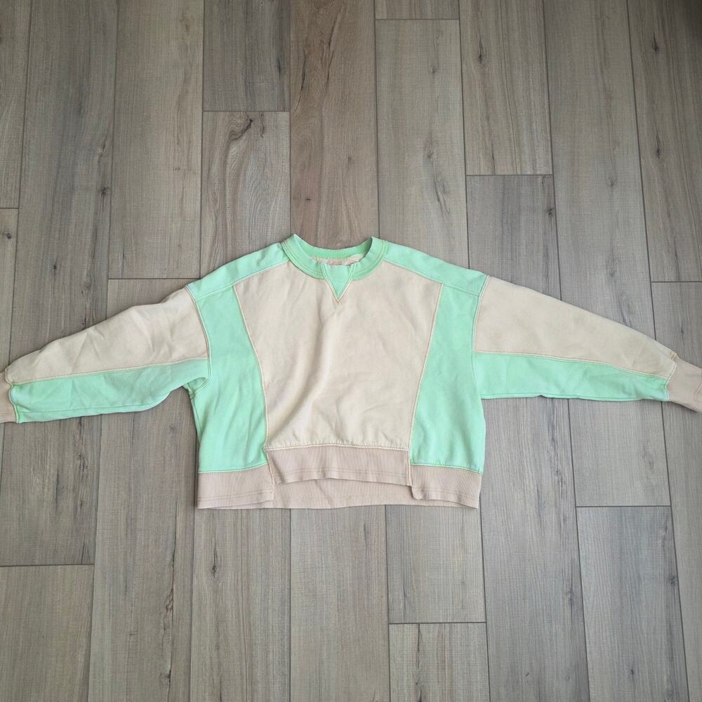 Free People Intercept Colorblock in Sesame Limezest Oversize Sweater Sz XS - Picture 6 of 15